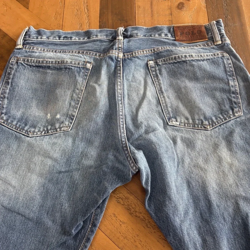 Vtg POLO Ralph Lauren Mens 36x32 Distressed Straight Leg Jeans Button Fly Grunge